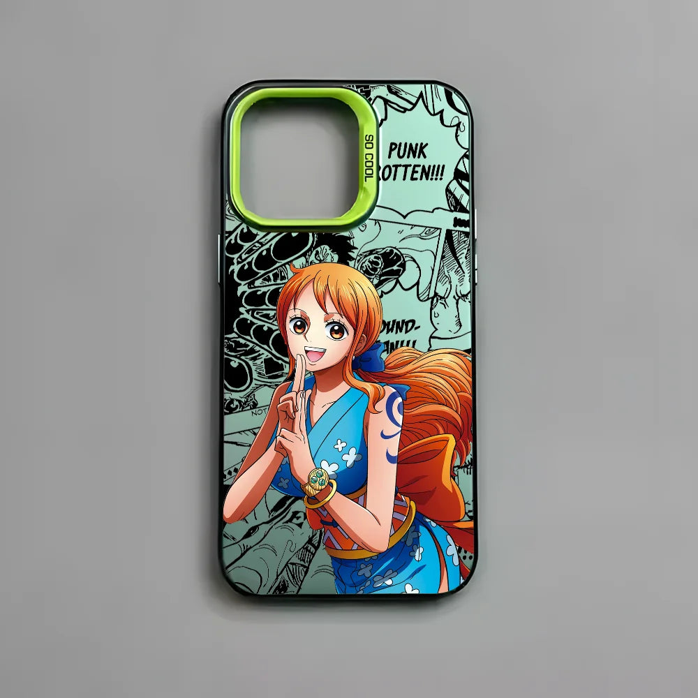 O-One P-PieceS N-Nami Phone Case For iPhone 16 15 14 13 12 11 Pro Max Black Matte Multicolor Laser Metallic Aurora Cover