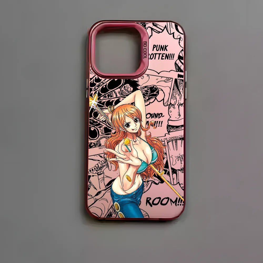 O-One P-PieceS N-Nami Phone Case For iPhone 16 15 14 13 12 11 Pro Max Black Matte Multicolor Laser Metallic Aurora Cover
