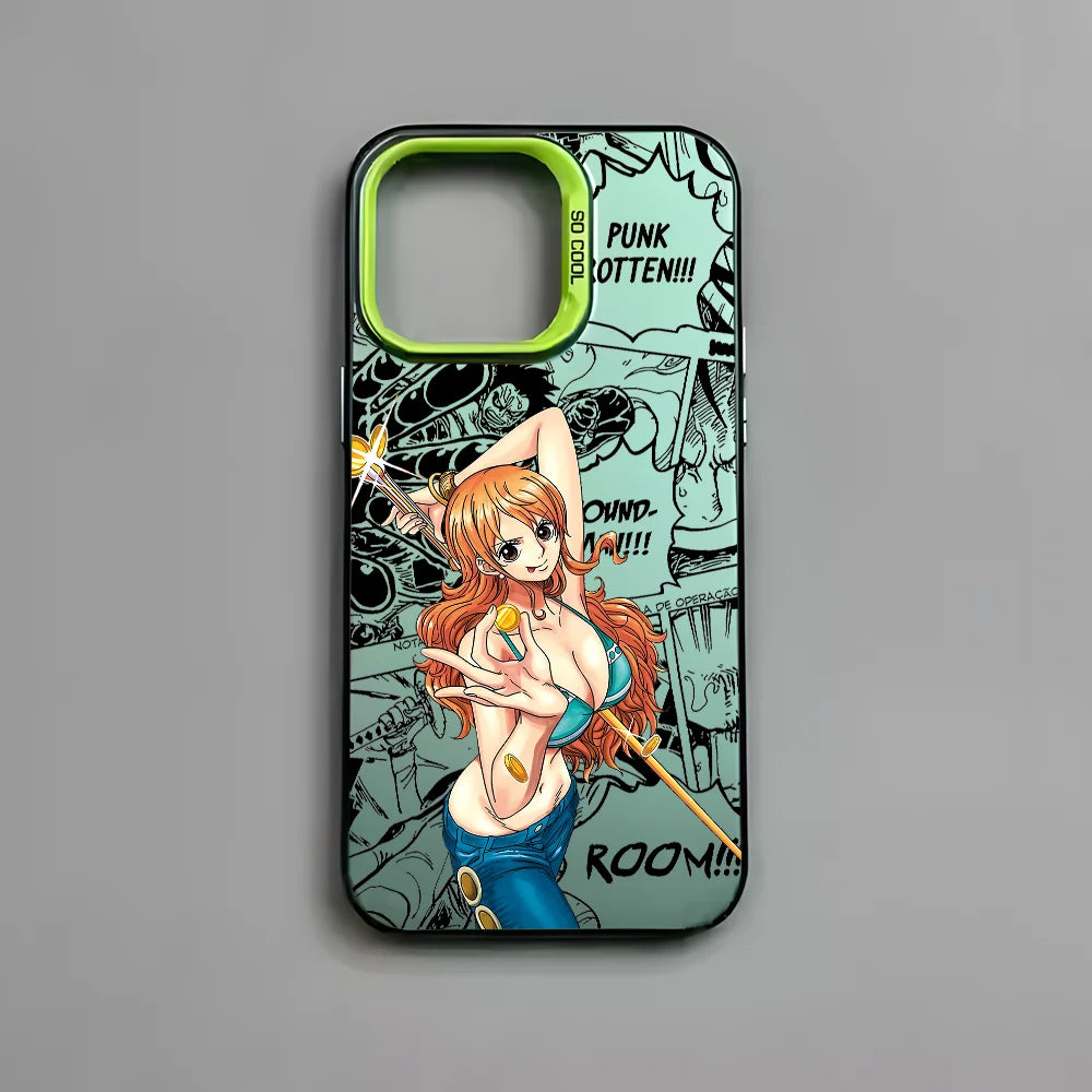 O-One P-PieceS N-Nami Phone Case For iPhone 16 15 14 13 12 11 Pro Max Black Matte Multicolor Laser Metallic Aurora Cover