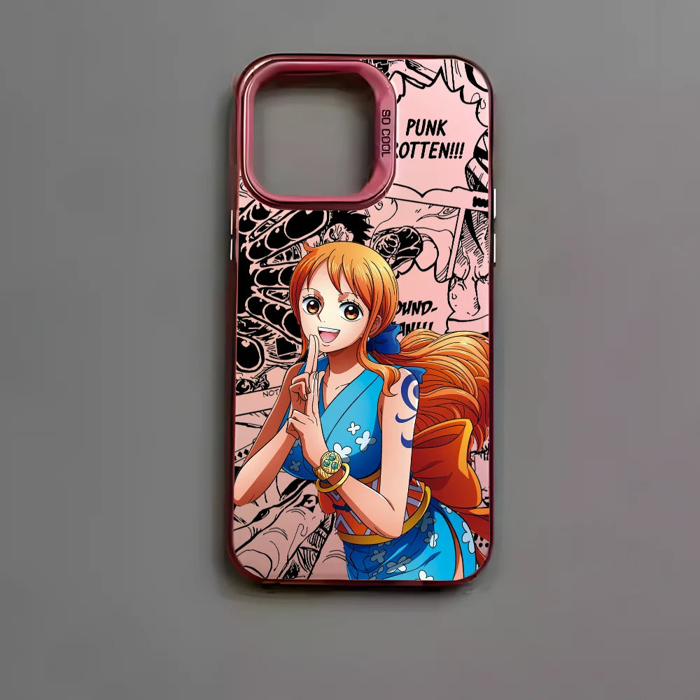 O-One P-PieceS N-Nami Phone Case For iPhone 16 15 14 13 12 11 Pro Max Black Matte Multicolor Laser Metallic Aurora Cover