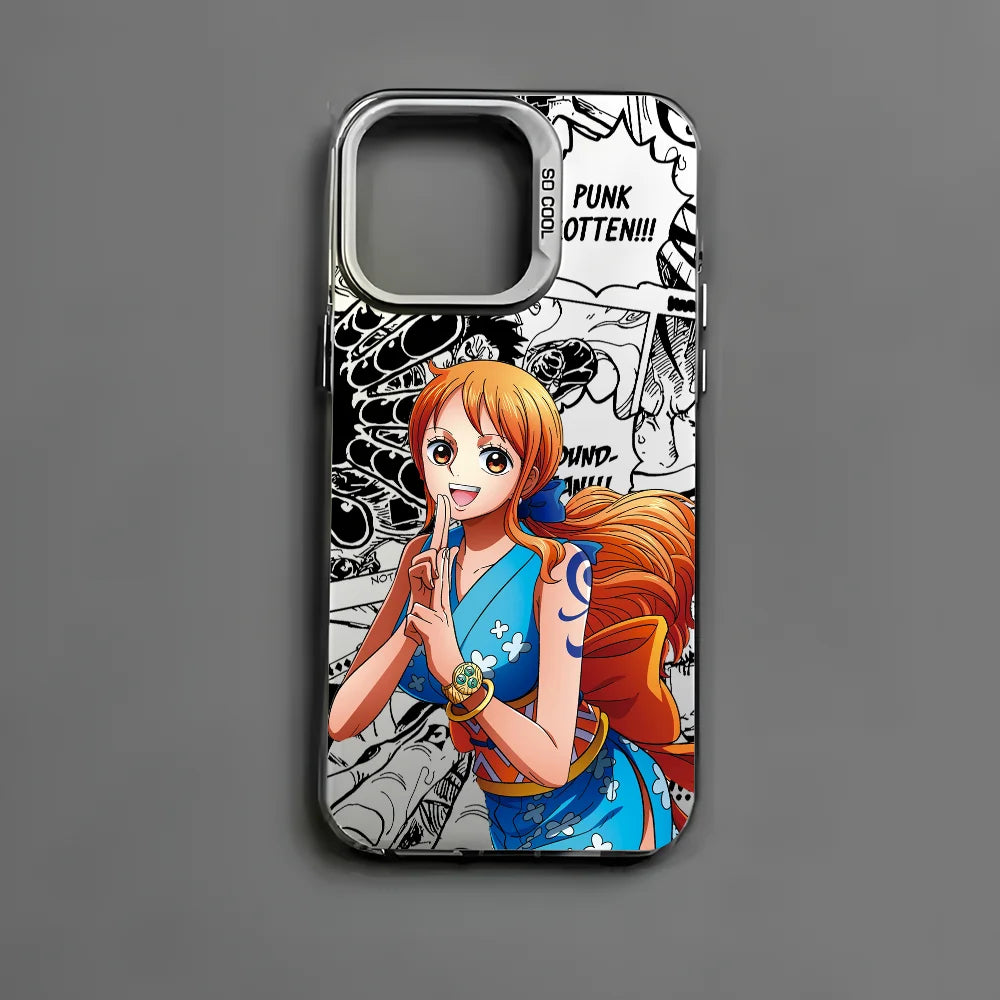 O-One P-PieceS N-Nami Phone Case For iPhone 16 15 14 13 12 11 Pro Max Black Matte Multicolor Laser Metallic Aurora Cover