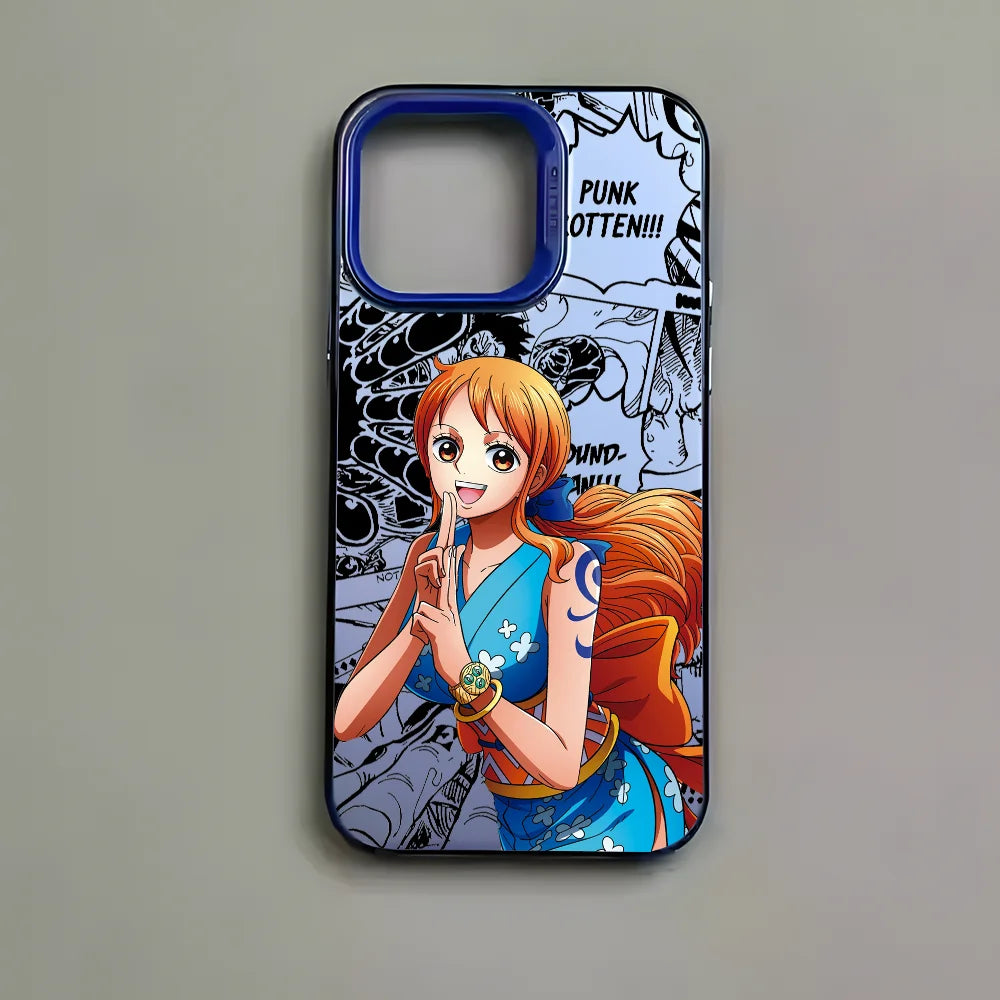 O-One P-PieceS N-Nami Phone Case For iPhone 16 15 14 13 12 11 Pro Max Black Matte Multicolor Laser Metallic Aurora Cover