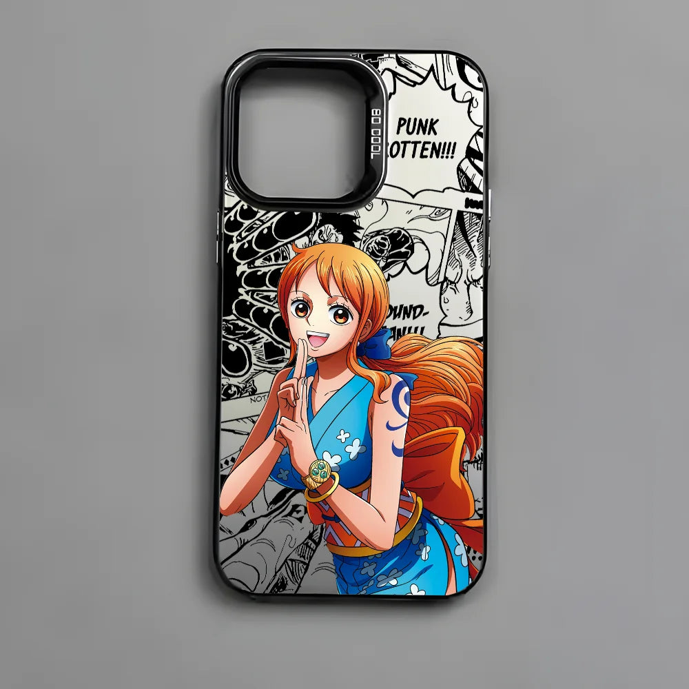 O-One P-PieceS N-Nami Phone Case For iPhone 16 15 14 13 12 11 Pro Max Black Matte Multicolor Laser Metallic Aurora Cover