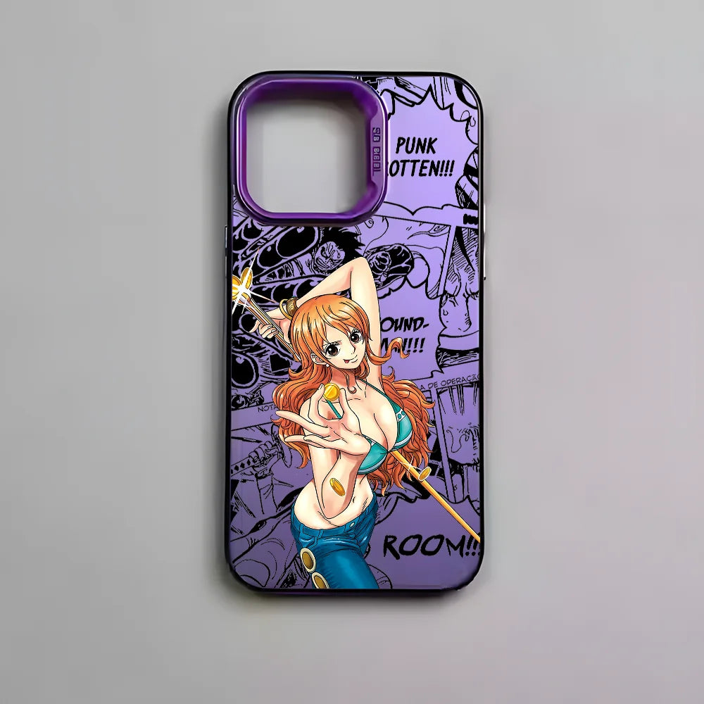 O-One P-PieceS N-Nami Phone Case For iPhone 16 15 14 13 12 11 Pro Max Black Matte Multicolor Laser Metallic Aurora Cover
