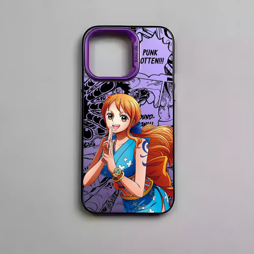 O-One P-PieceS N-Nami Phone Case For iPhone 16 15 14 13 12 11 Pro Max Black Matte Multicolor Laser Metallic Aurora Cover