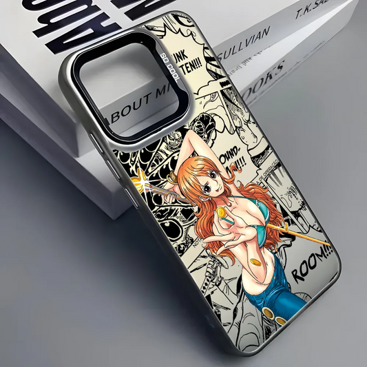 O-One P-PieceS N-Nami Phone Case For iPhone 16 15 14 13 12 11 Pro Max Black Matte Multicolor Laser Metallic Aurora Cover