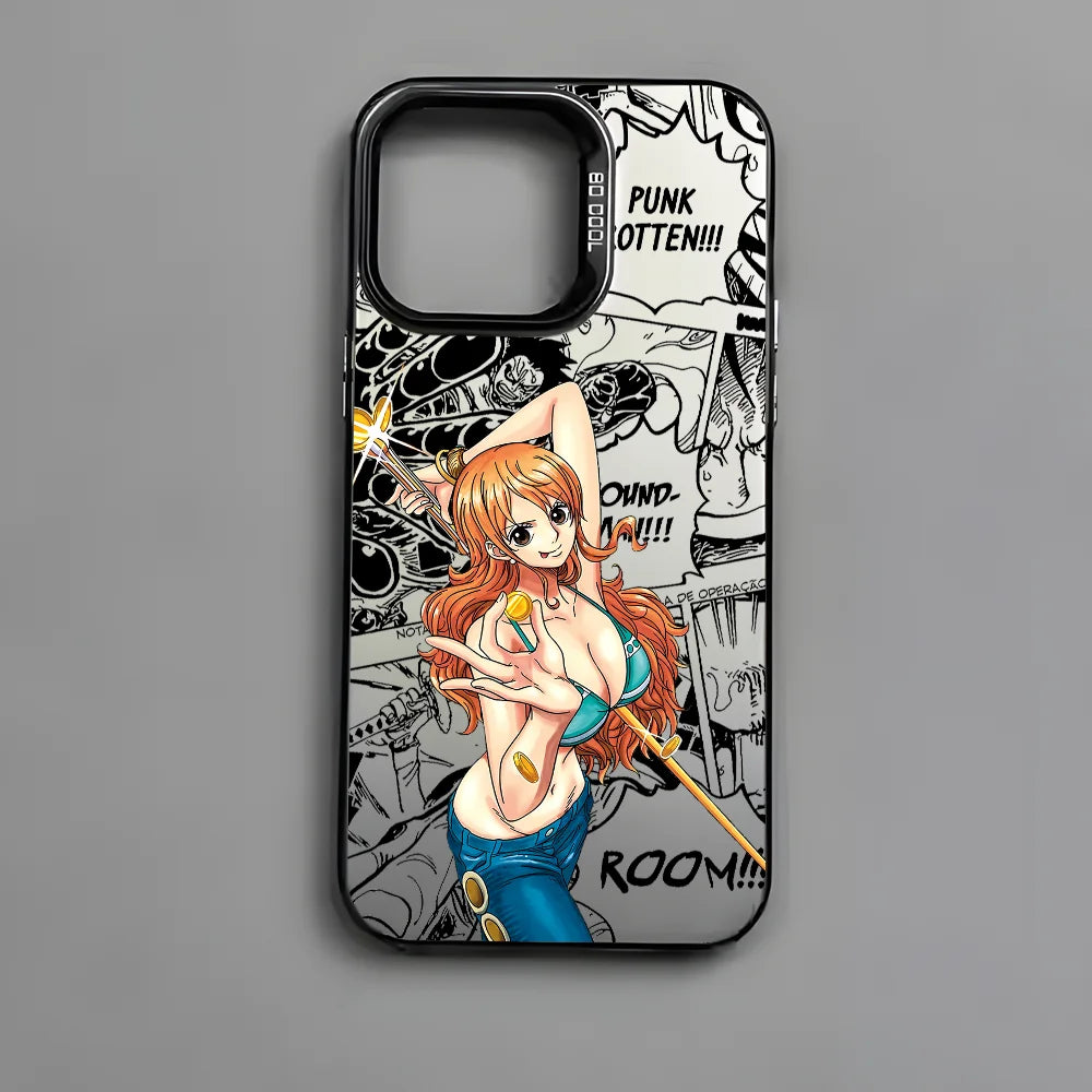O-One P-PieceS N-Nami Phone Case For iPhone 16 15 14 13 12 11 Pro Max Black Matte Multicolor Laser Metallic Aurora Cover