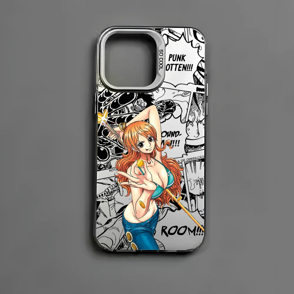 O-One P-PieceS N-Nami Phone Case For iPhone 16 15 14 13 12 11 Pro Max Black Matte Multicolor Laser Metallic Aurora Cover