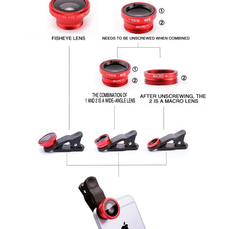 "3-in-1 Magic Lens Pro" - Fischauge + Weitwinkel + Makro für Smartphones